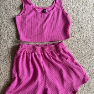 SHEIN Pink Ribbed Crop Tank Top